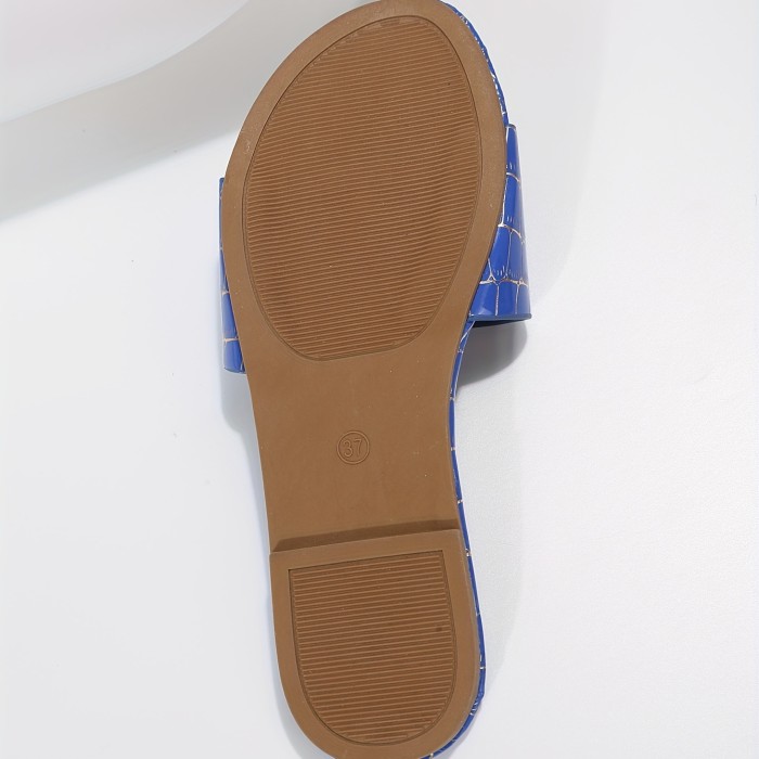 Women's Flat Slide Sandals, Fashionable Stone Printed Open Toe Non Slip Shoes, Outdoor Slides Shoes