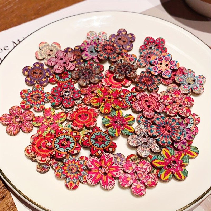 50pcs 0.79inch Red Bohemian Style Plum Blossom Decoration DIY Button