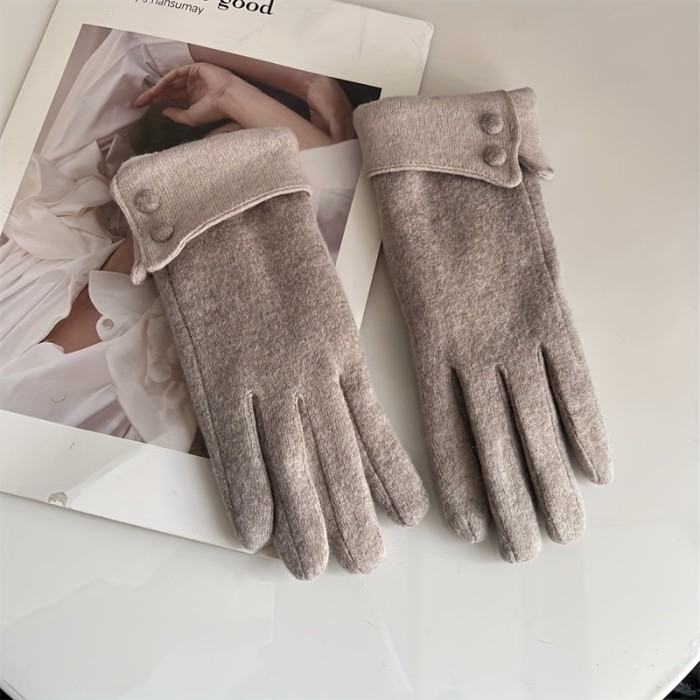 Imitation Cashmere Warm Gloves Solid Color Buckles Decor Plus Velvet Thickened Women's Gloves Autumn Winter Outdoor Cycling Touch Screen Gloves