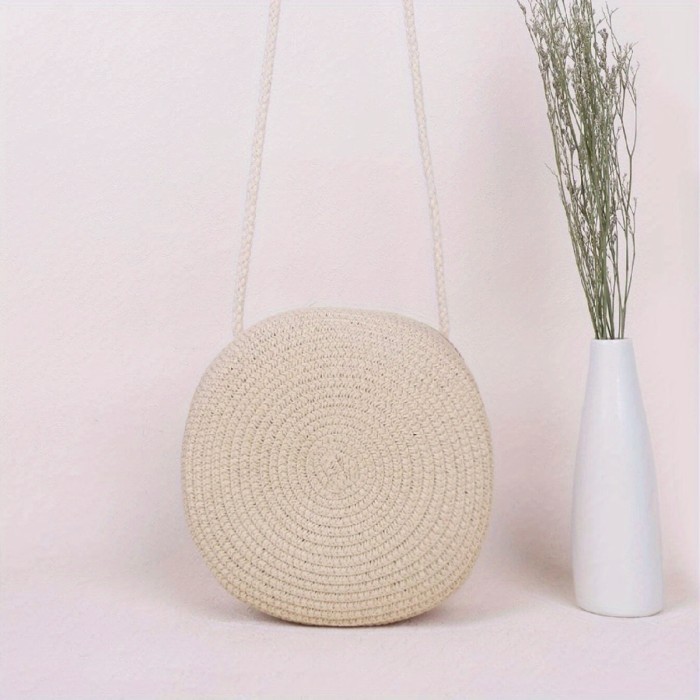 Mini Straw Woven Round Bag, Delicate Textured Crossbody Bag, Casual Holiday Summer Beach Shoulder Bag (6.3\
