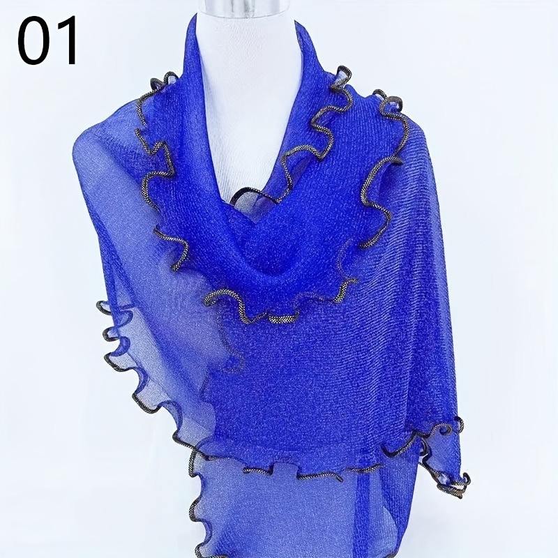 Elegant Thin Ruffle Scarf Lightweight Thin Breathable Shawl Travel Sunscreen Windproof Beach Towel