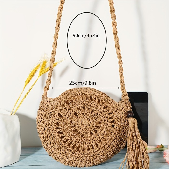 Stylish Woven Round Crossbody Bag, Solid Color Zipper Shoulder Bag, Perfect Sling Bag For Travel