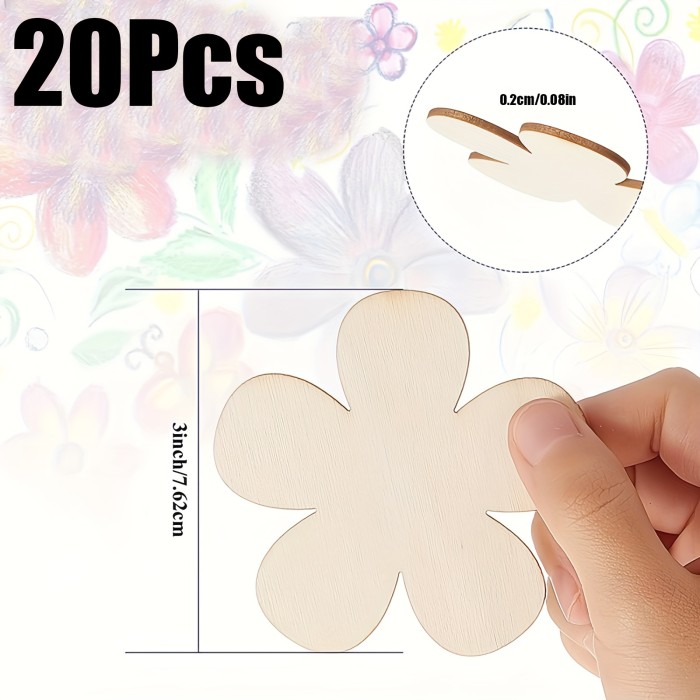 20pcs Unfinished Wooden Flowers Cut Wooden Disc Handicrafts Blank Flower Shape Wood Ornaments Artistic Creation Flowers Decorative Wood Chips Handmade Supplies For DIY Project & Home Decoration