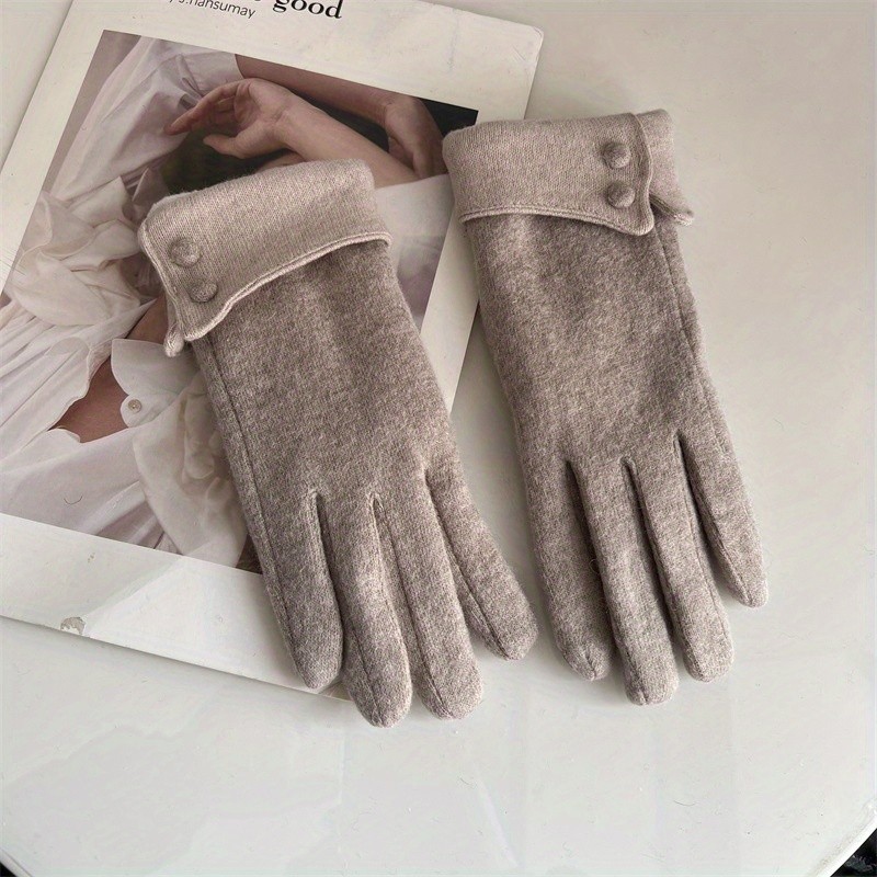 Imitation Cashmere Warm Gloves Solid Color Buckles Decor Plus Velvet Thickened Women's Gloves Autumn Winter Outdoor Cycling Touch Screen Gloves