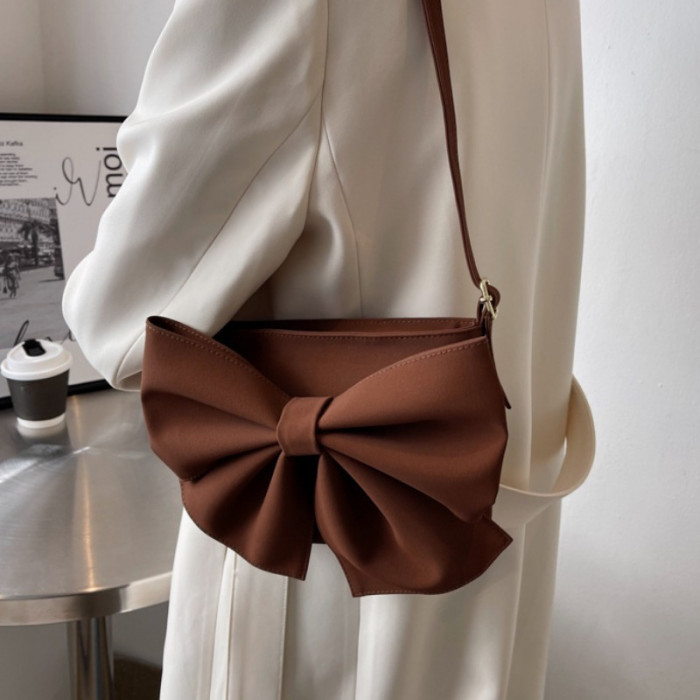 Trendy Bow Decor Crossbody Bag, Solid Color Zipper Shoulder Bag, Perfect Casual Underarm Bag For Daily Use