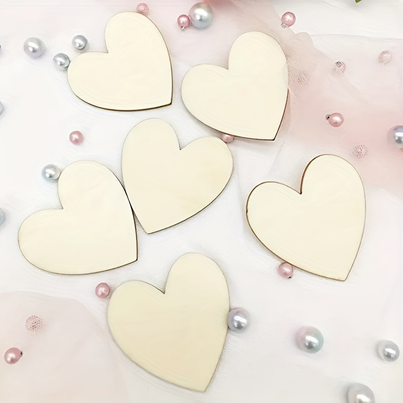 120pcs Wood Heart Slices, 2in Wooden Blank Heart DIY Crafts Slices For Valentine's Day, Birthday, Party, Wedding, Home Decoration
