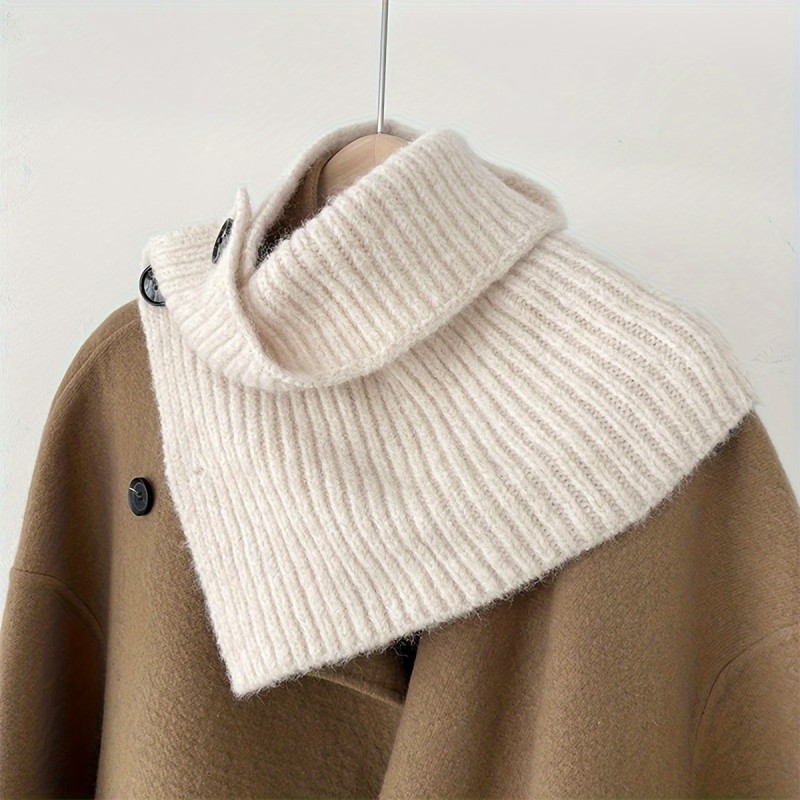 Stylish Knit Button Scarf Simple Solid Color Turtleneck Shawl Autumn Winter Coldproof Elastic Neck Scarf