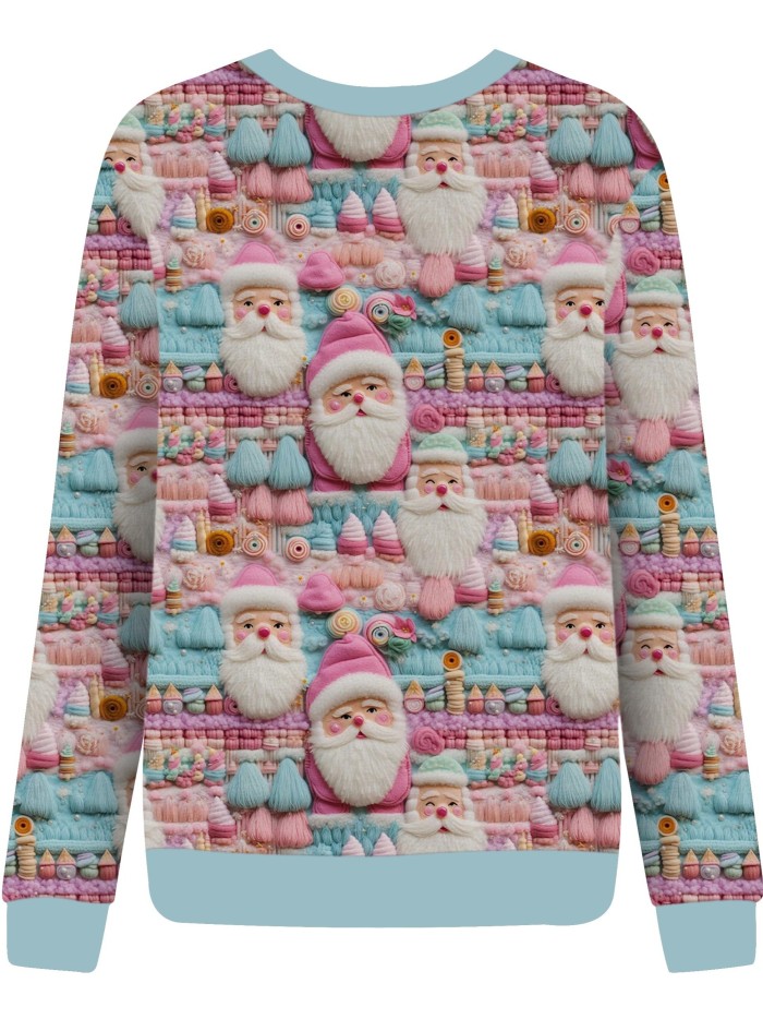 Christmas Allover Print Pullover Sweatshirt, Thin Long Sleeve Crew Neck Sweatshirt, Women's Clothing