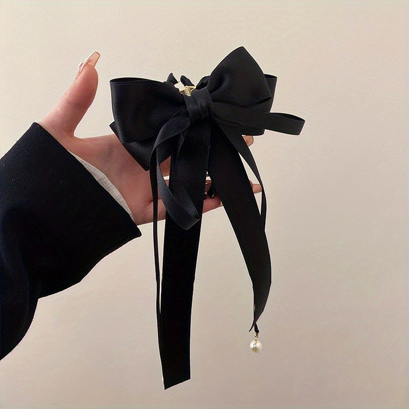 Elegant Retro Bowknot Ribbon with Pearl Hair Claw - Stylish Hair Clip for Back Hair