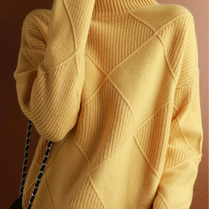 Solid Turtle Neck Pullover Sweater, Casual Long Sleeve Loose Thick Sweater, Women's Clothing