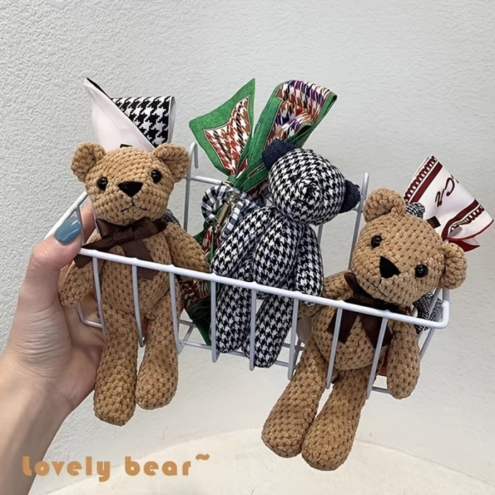 Cute Bear Doll Hair Claw Clip with Strong Hold Grip for Thick Hair - Non-Slip Houndstooth Bow Cartoon Hair Jaw Clip