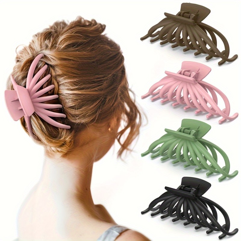 4pcs Boho Style Matte Octopus Claw Clip for Thick, Thin, and Curly Hair - Large Hair Claw for Women and Girls