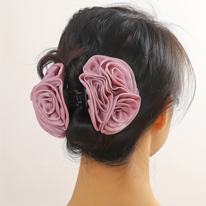 Big Rose Flower Hair Claw Shakr Claw Vintage Back Head Hair Clip Coquette Style Hair Accessory