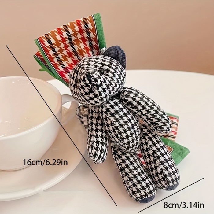 Cute Bear Doll Hair Claw Clip with Strong Hold Grip for Thick Hair - Non-Slip Houndstooth Bow Cartoon Hair Jaw Clip