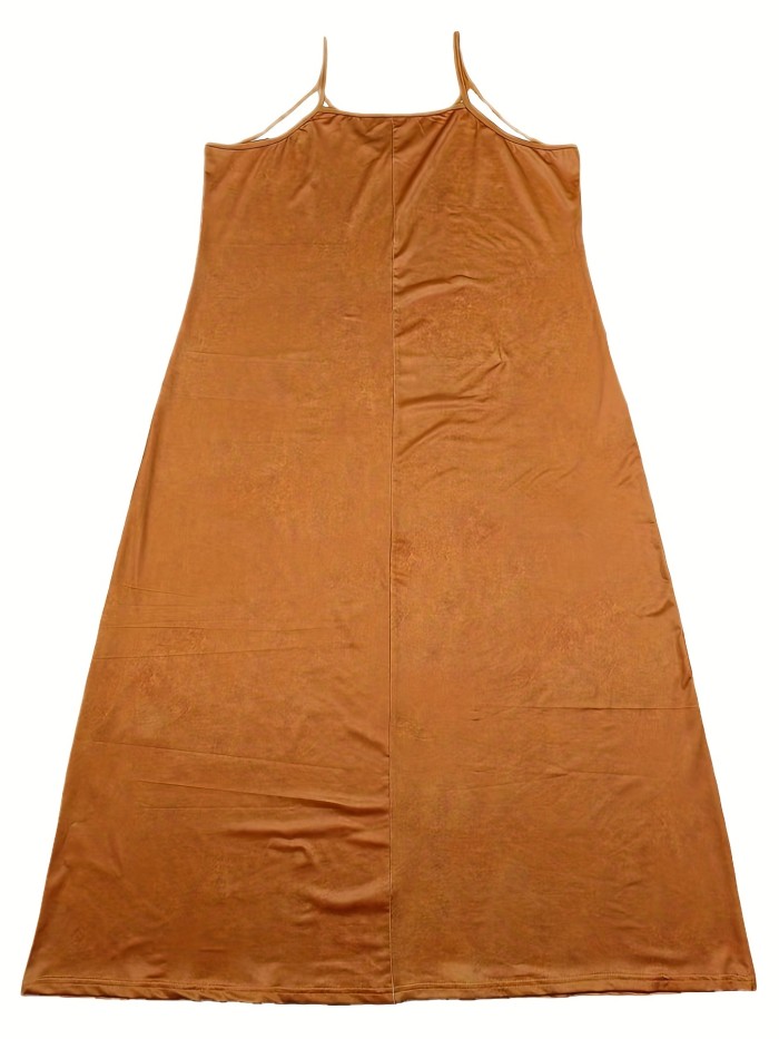 Plus Size Boho Dress, Women's Plus Tribal Print V Neck Slight Stretch Maxi Cami Dress