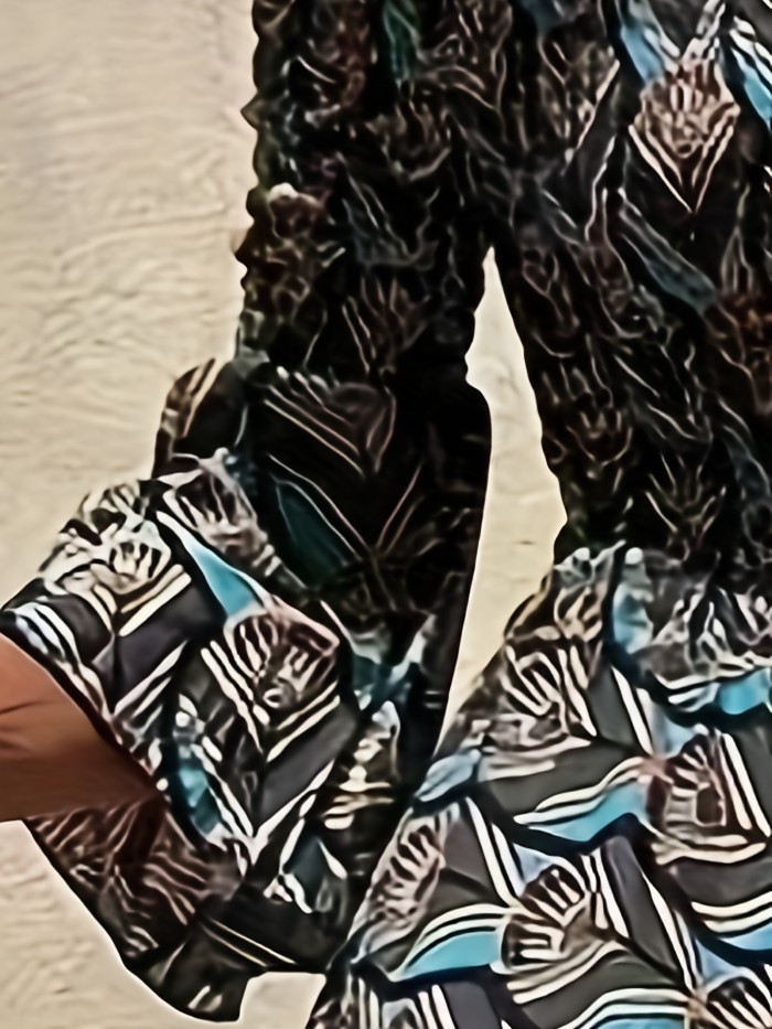 Abstract Print Off Shoulder Dress, Boho Flared Sleeve Maxi Dress, Women's Clothing