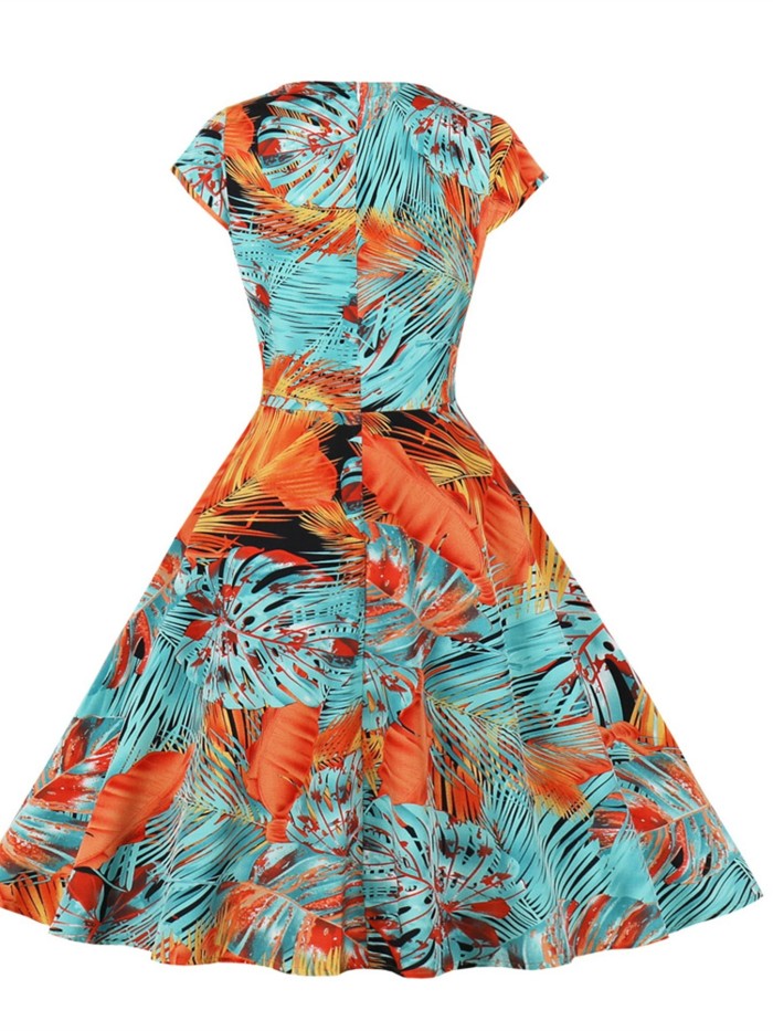 Women's Dresses Casual Summer Fashion Floral Print Vintage Loose Swing Dresses