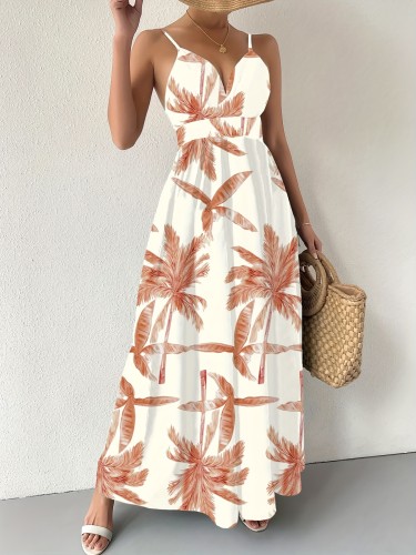 High Waist Maxi Cami Dress, Vacation Casual Dress For Summer & Spring, Women's Clothing