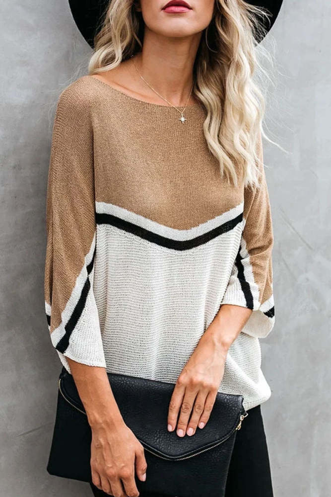 O Neck Patchwork Loose  Sweater