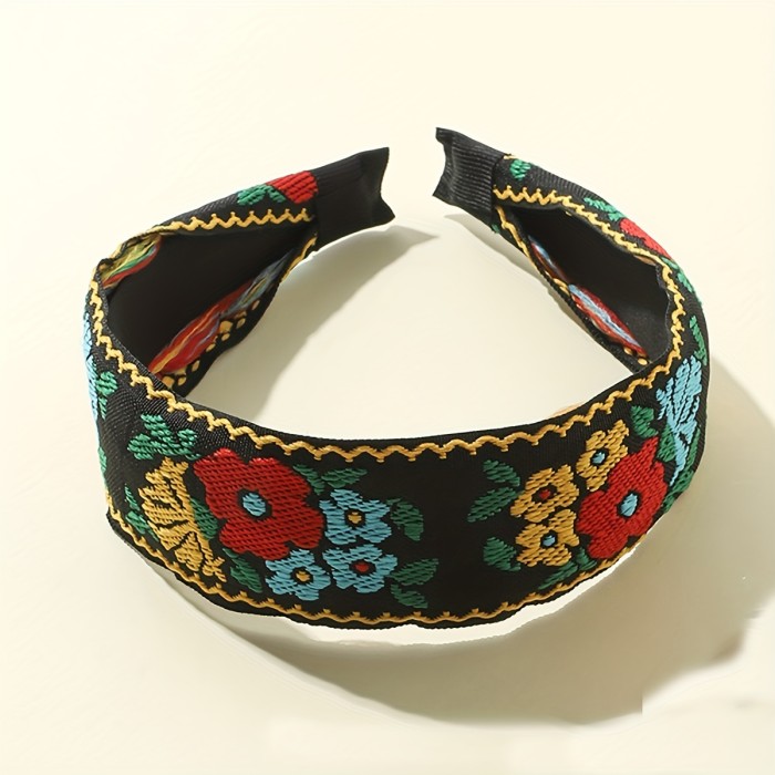 2pcs Embroidery Knotted Flower Hairband Vintage Boho Fabric Headband Hair Accessories For Women Girls