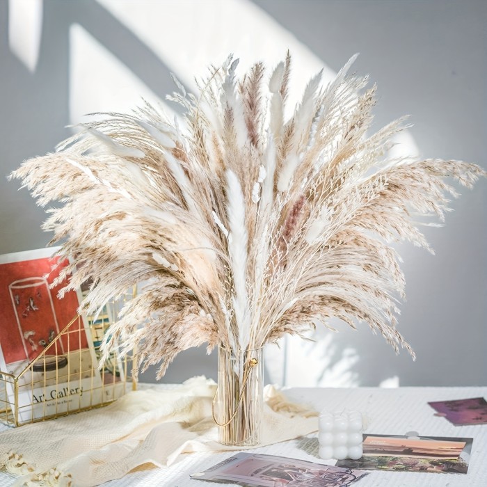 50pcs, White Pampas Grass, Natural Dried Pompous Grass, For DIY Bouquets And Floral Arrangement, Boho Dried Flowers, Home Decor, Room Decor, For Birthday Party Decor, Wedding Anniversary Party Favor, Business Graduation Gift Decor