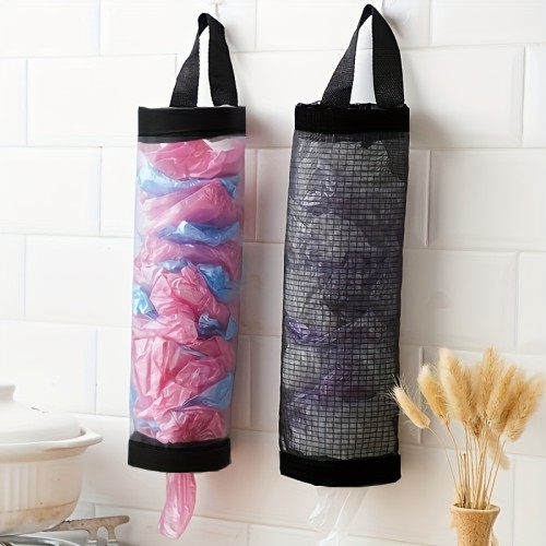 1pc Plastic Bag Holder, Mesh Hanging Storage Dispenser, Foldable, Breathable