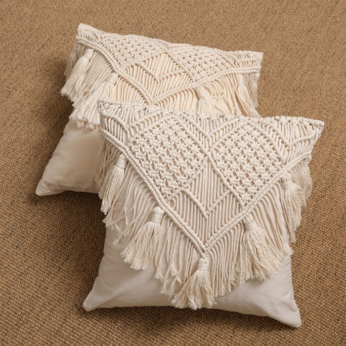 1pc Boho Woven Throw Pillow Covers With Tassels, Macrame Cushion Case, For Bed Sofa Couch Bench Car Home Decor, No Pillow Insert, 17*17 Inch