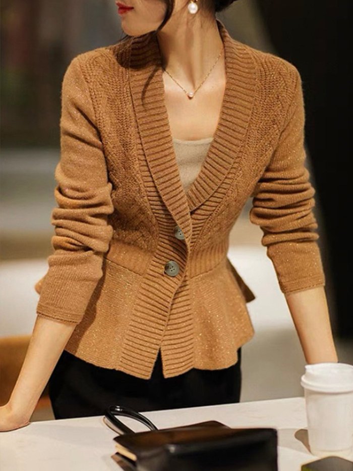 Regular Fit Plain Elegant Lapel Collar Sweater Cardigan