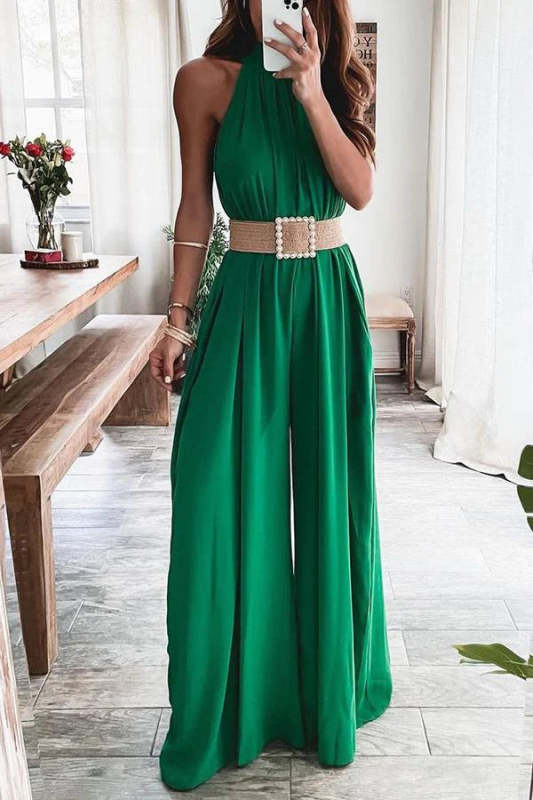 Get Obsessed Ruched Sleeveless Wide Leg Jumpsuit