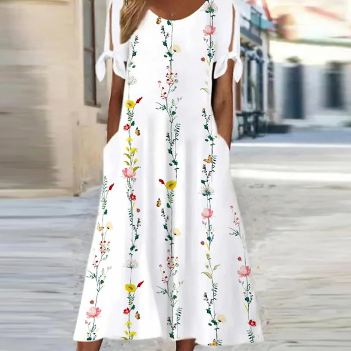 Round Neck Cotton Holiday Floral Dress