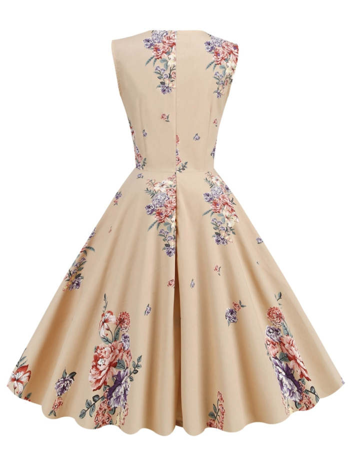 1950s Floral Sleeveless Swing Dress