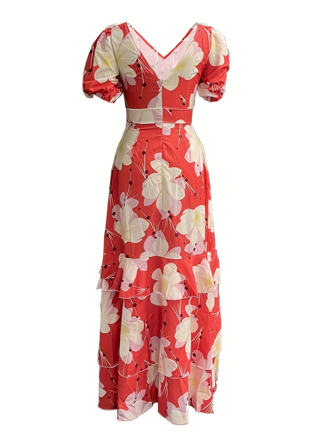Vintage Floral Print V-Neck Sleeveless Cotton Maxi Dress