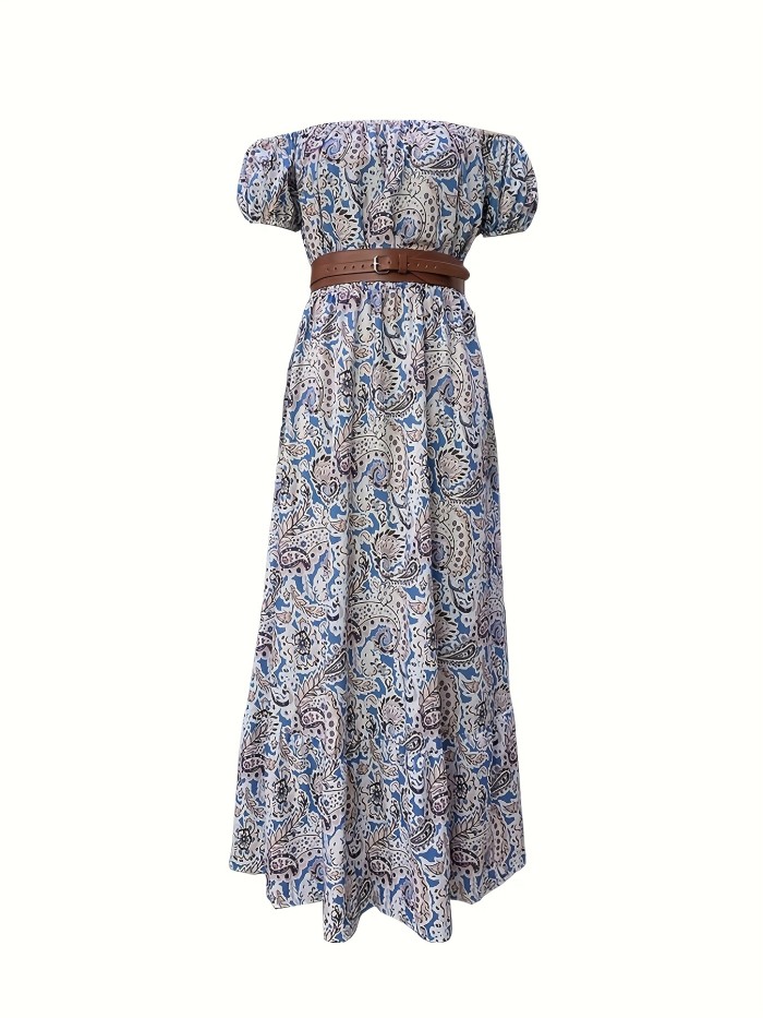 Floral Print Off Shoulder Dress, Casual Short Sleeve Maxi Dress For Spring & Summer, Women's Clothing