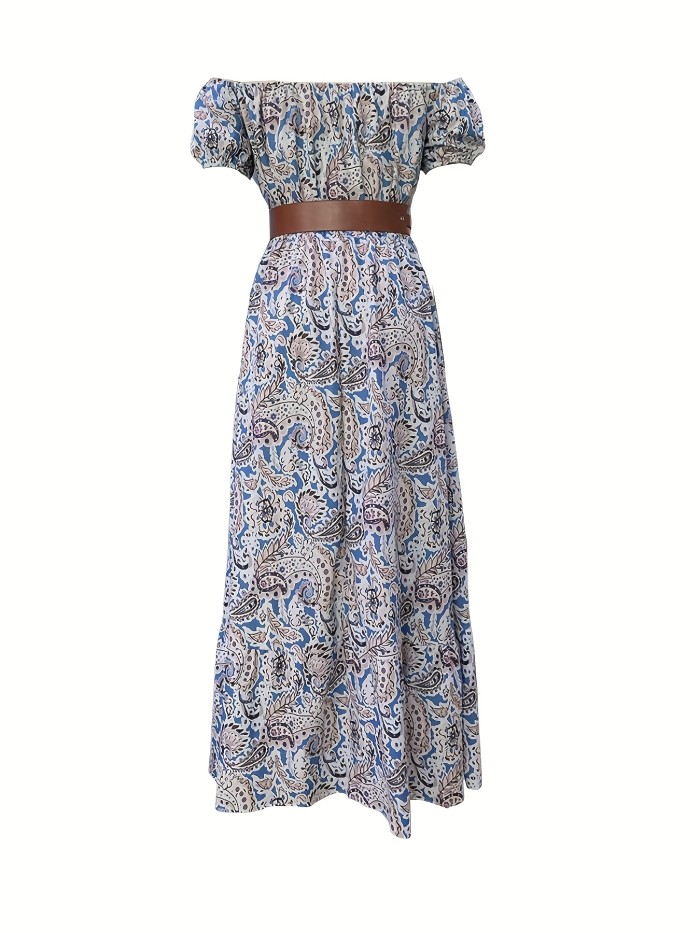 Floral Print Off Shoulder Dress, Casual Short Sleeve Maxi Dress For Spring & Summer, Women's Clothing