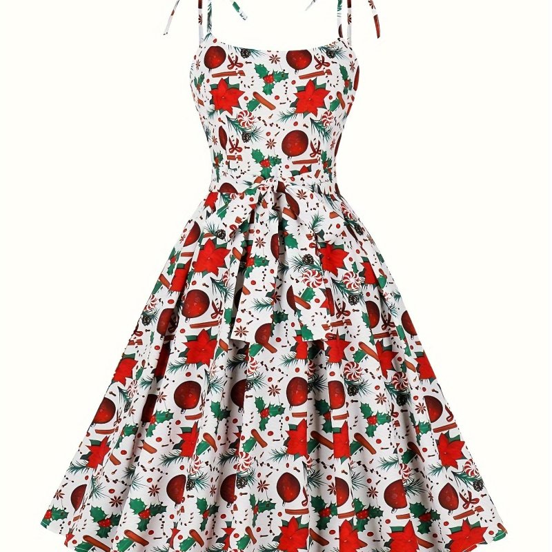 Plus Size Floral Print Cami Dress, Casual Crew Neck Sleeveless Spaghetti Straps Dress, Women's Plus Size Clothing