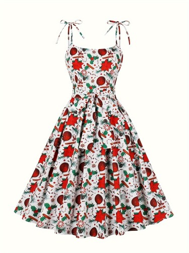 Plus Size Floral Print Cami Dress, Casual Crew Neck Sleeveless Spaghetti Straps Dress, Women's Plus Size Clothing