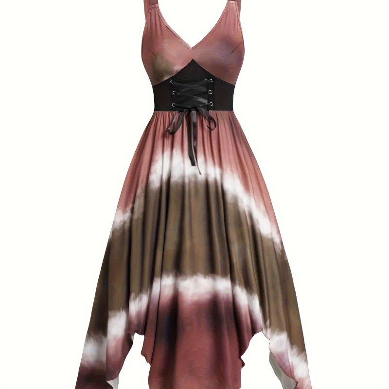 Tie Dye Print Asymmetrical Hem Cami Dress, Elegant Sleeveless Dress For Spring & Summer, Women's Clothing