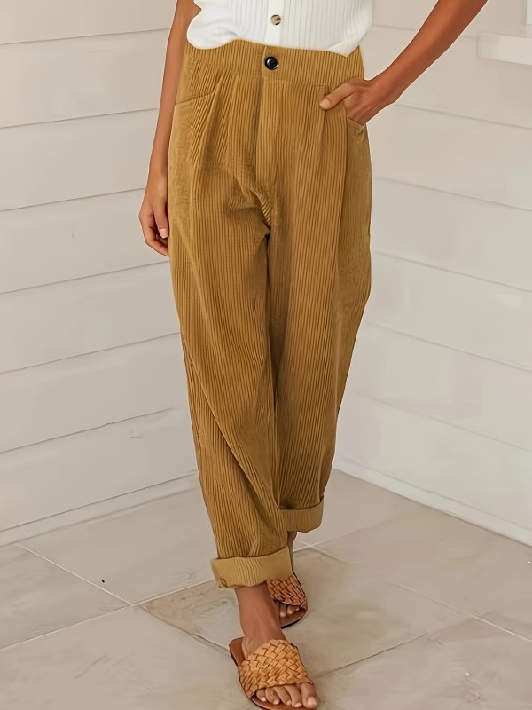 Plus Size Solid Ruched Pants, Casual Pocket High Waist Pants, Women's Plus Size Clothing