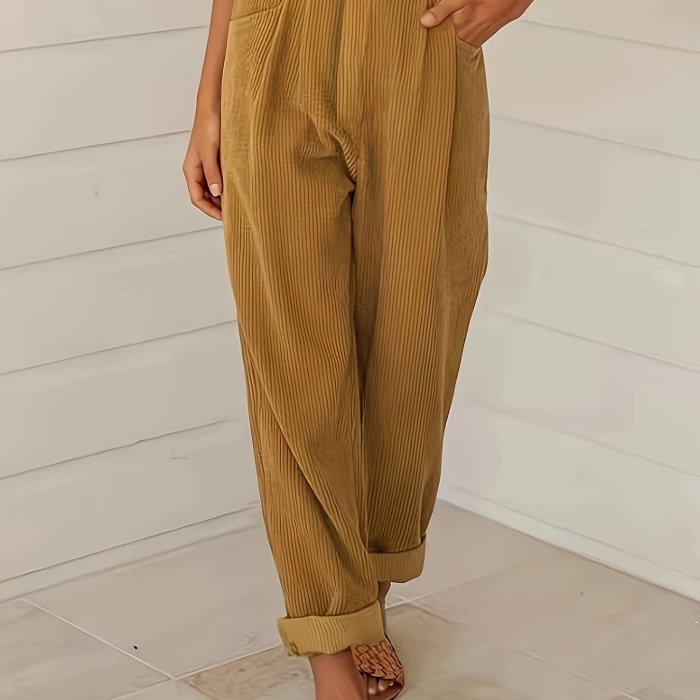 Plus Size Solid Ruched Pants, Casual Pocket High Waist Pants, Women's Plus Size Clothing