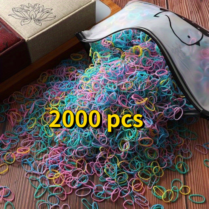 1000\u002F2000pcs Mini Nylon Colorful Disposable Hair Ties Headband With Storage Bag, Elastic Hair Accessories Set For Girls