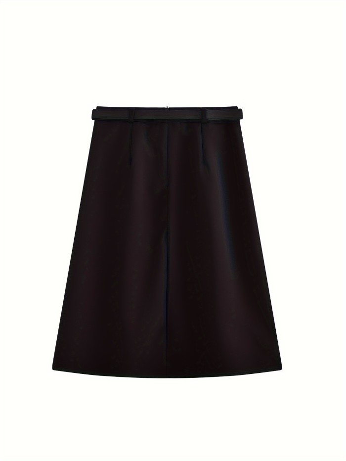 Solid Pleated Aline Skirt, Preppy High Waist Skirt For Spring & Fall, Women's Clothing