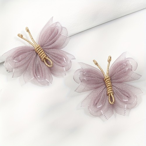 2pcs Tulle Butterfly Hair Clips For Baby Girls, Non-slip Hair Accessories For Toddlers Kids, Ideal choice for Gifts