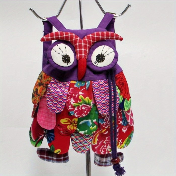 Children's Owl Backpack, Patchwork Special Backpack, Ethnic Style Backpack