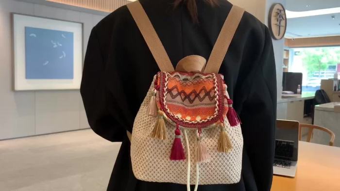 Ethnic Style Backpack, Drawstring Student School Bag