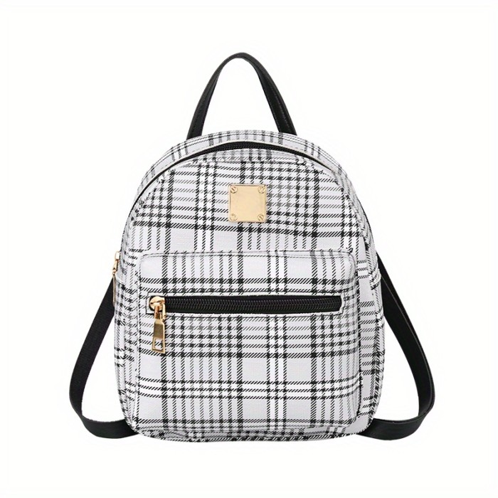 1pc New Plaid Stylish Backpack, Multi Functional Casual Plaid Backpack, Trendy Sweet Cross Body Bag, Cute Shoulder Bag, Mobile Phone Bag, Camera Bag, Lipstick Bag (18*6*19.5) Cm