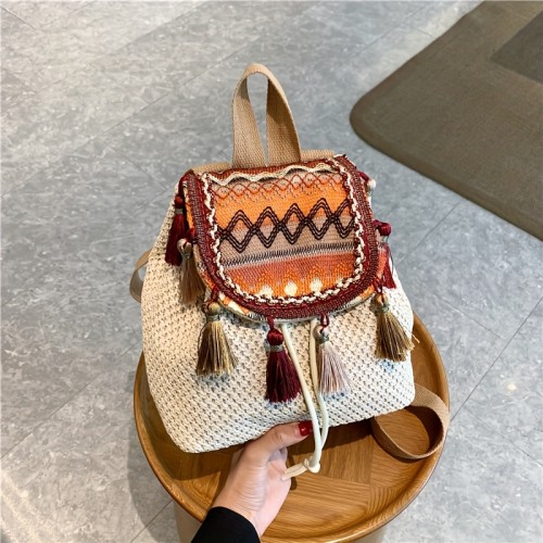 Ethnic Style Backpack, Drawstring Student School Bag