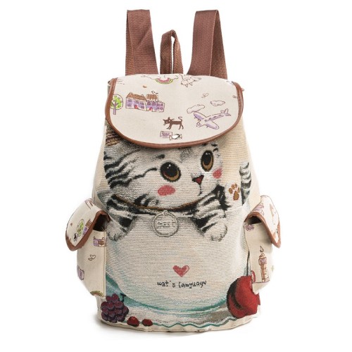 Cat Pattern Flap Backpack, Cute Animal Print Bookbag For Students, Fashion Work & Travel Backpack