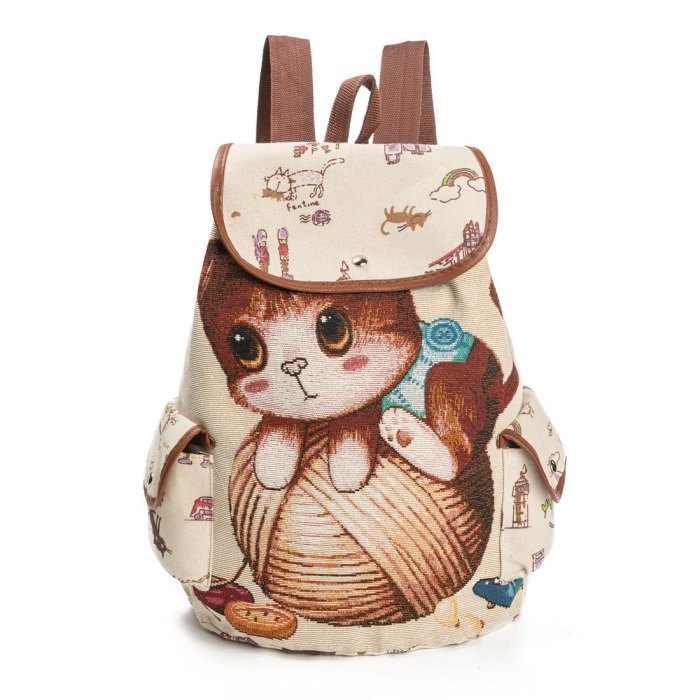 Cat Pattern Flap Backpack, Cute Animal Print Bookbag For Students, Fashion Work & Travel Backpack