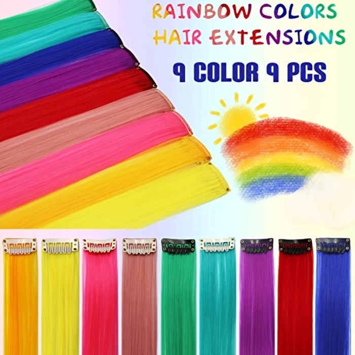 9 pcs Multicolored Clip-In Hair Extensions for Women - Perfect for Parties, Cosplay, and Y2K Style Highlights - Includes 9 Pieces of High-Quality Hair Accessories Hair Accessories