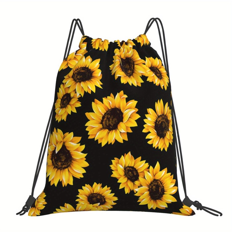 1pc Casual Drawstring Backpack, Bohemian Style Sunflower Floral Style Print Design Drawstring Bag For Men And Women, Lightweight Outdoor Sports Bag For Camping Rope, Travel Portable Drawstring Bag